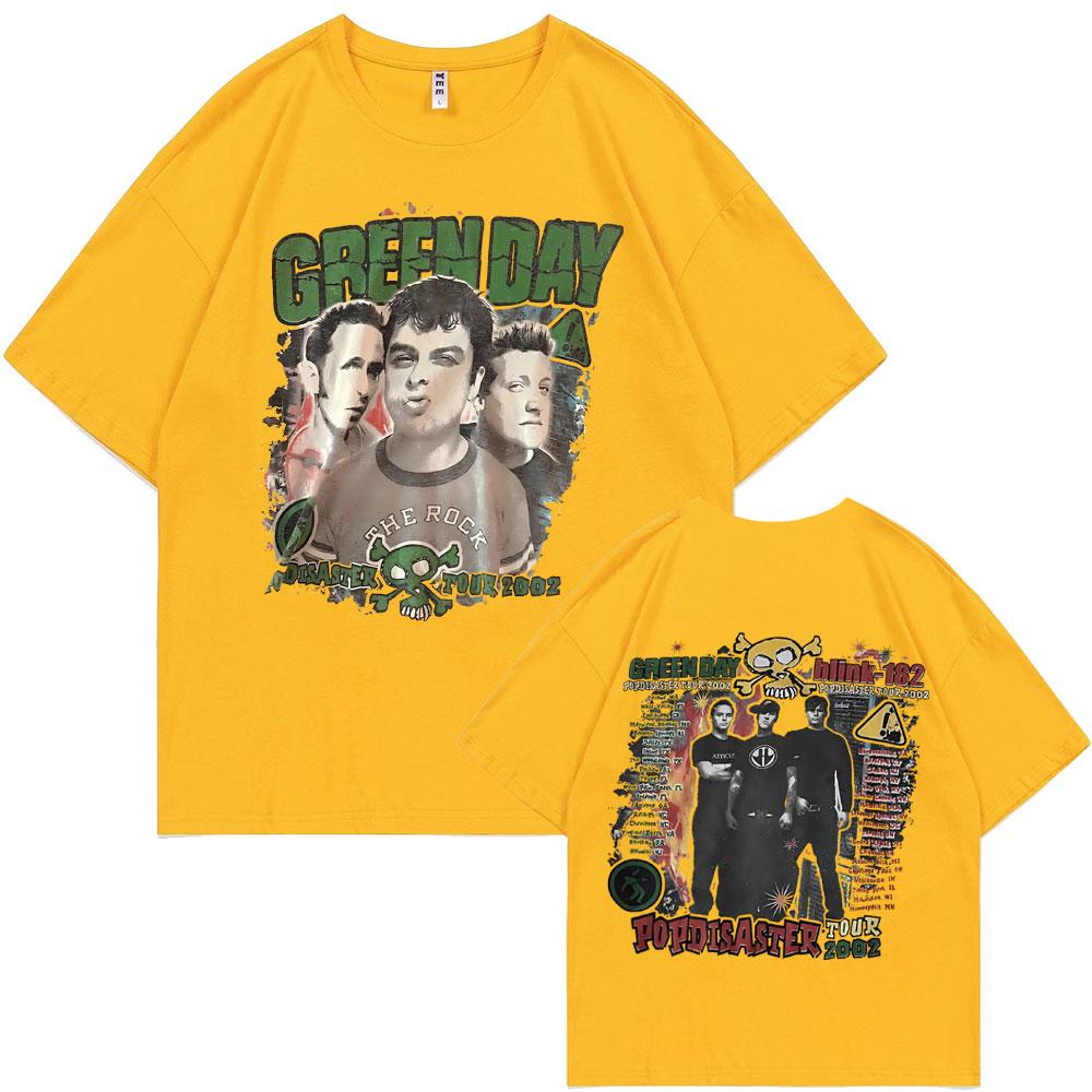 Rare Punk Band Green Day Popdisaster Tour 2002 T-shirts Unisex Women Vintage Gothic Rock Oversized Tshirt Male Cotton Casual Tees