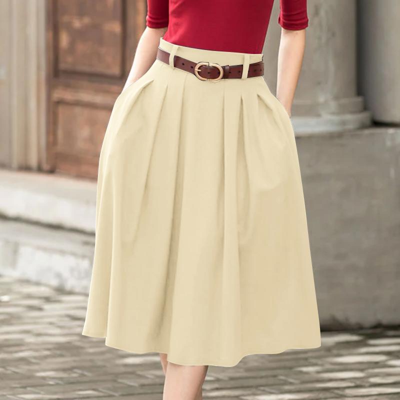 

ZANZEA Женские повседневные однотонные летние свободные юбки миди 3XL бежевый