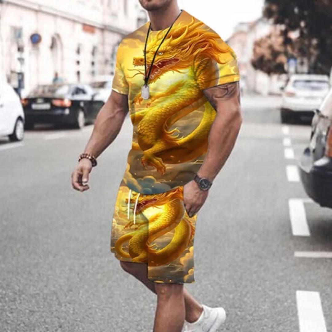 

Летний уличный модный мужской костюм, повседневная повседневная футболка с короткими рукавами, спортивные на открытом воздухе, свободные удобные шорты с 3D животным принтом M