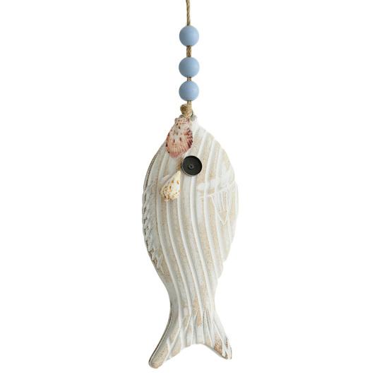 Wall Hanging Decoration Fish Shaped Wood Carving Pendant with Lanyard Easy to Hang Versatile Wall Art for Bathroom Door Entrance