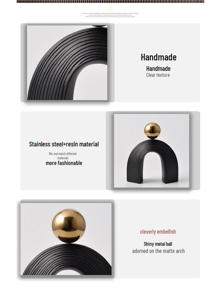 Simple Modern Black and Gold Resin Arch Art Ornament for Desktop Decoration