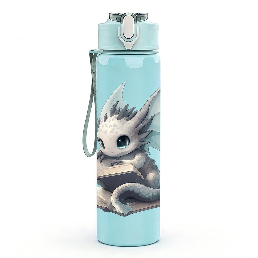 1PC Cute Baby Blue Dragon 750ml Color Plastic Sports Water Bottle Leakproof Flip Straw Lid Suitable for Sports Office Home Use