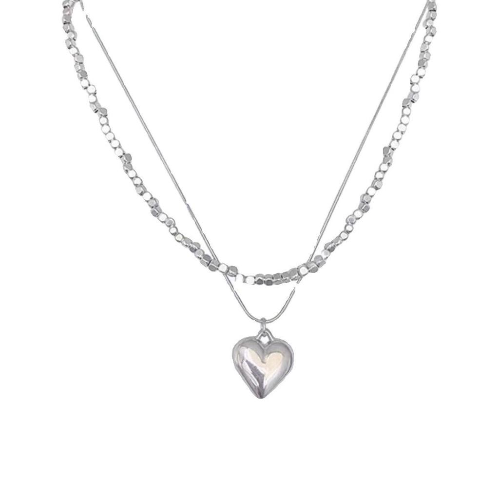 Double-Layered Heart Necklace In Silver: Stylish, Cool, and Trendy Choker with a Niche Design for Women.