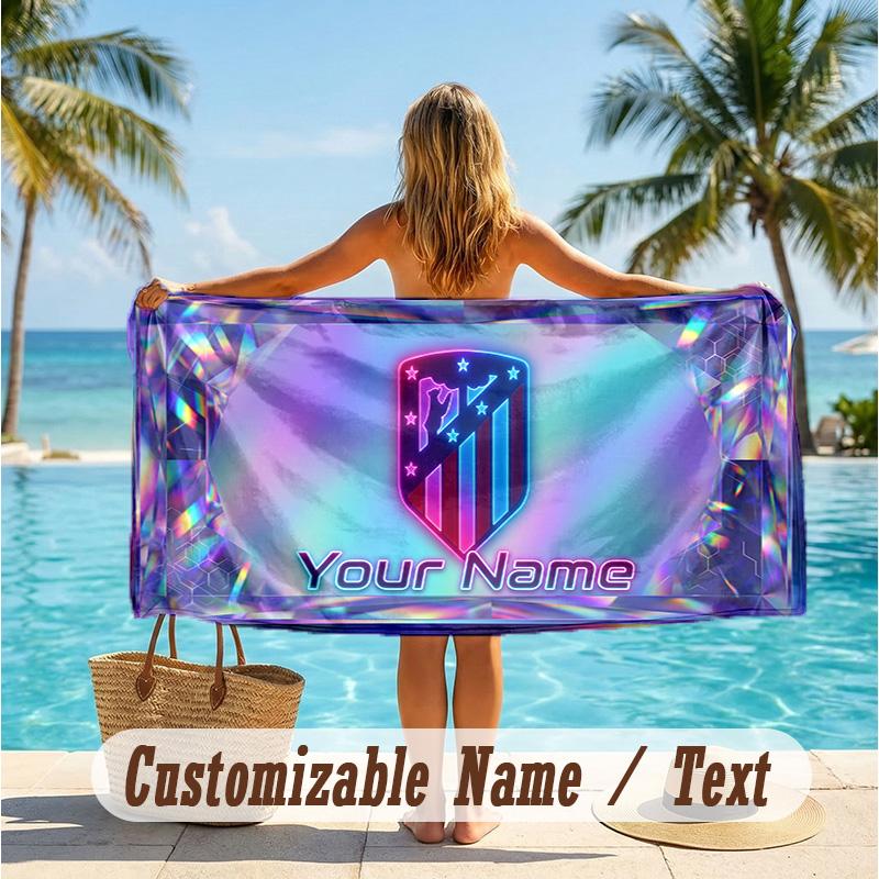 Custom Text Beach Towel, Soft Absorbent Swimming Multi-use TowelAtletico Madrid FC