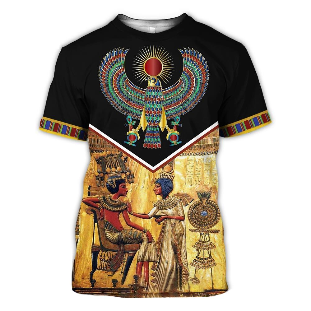 Trendig 3D Egyptisk Farao Tryckt T-shirt Sommar Casual Retro T-shirts Horus Öga Tryckt Herr Mode Oversized Kortärmad Topp
