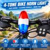 Bike Horn Light with 4-Tone Electronic Horn and LED Warning Light, Handlebar Mount, Fits <=24mm Bars, Batteries Not Included