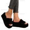 Platform Women's Slippers Wedge Fluffy Slides Fur Slippers for Women Winter Open Toe Indoor Shoes Comfortable Sandals