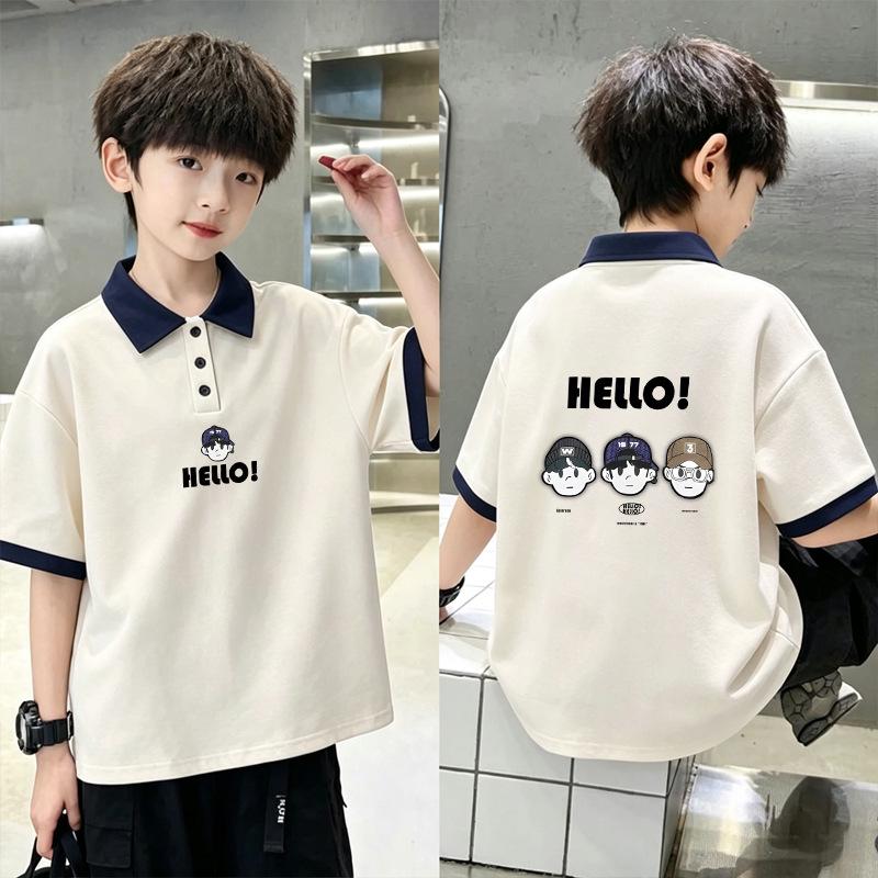 Korean Boys' Color Block Cotton Polo Shirt – Summer New Arrival in Medium & Large Sizes, Stylish Lapel with Short Sleeves