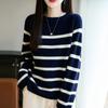 Women's Stylish Striped Loose-Fit Round Neck Wool Sweater - Soft Inner Layer for Fall & Winter
