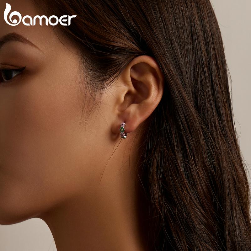 BAMOER 925 Sterling Silver Delicate Shining Pink Zircon Flowers Earrings for Women Fashion Jewelry