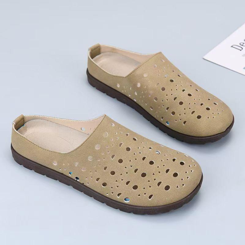 

Женские летние шлепанцы Баотоу с вырезами на плоской подошве, мягкая подошва, нескользящие, легкие, домашние шлепанцы, уличные полушлепанцы, ленивые шлепанцы 36 кофейный