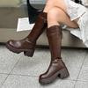 Waterproof table thick bottom but knee mid boots belt buckle soft leather rear zipper boots women's winter