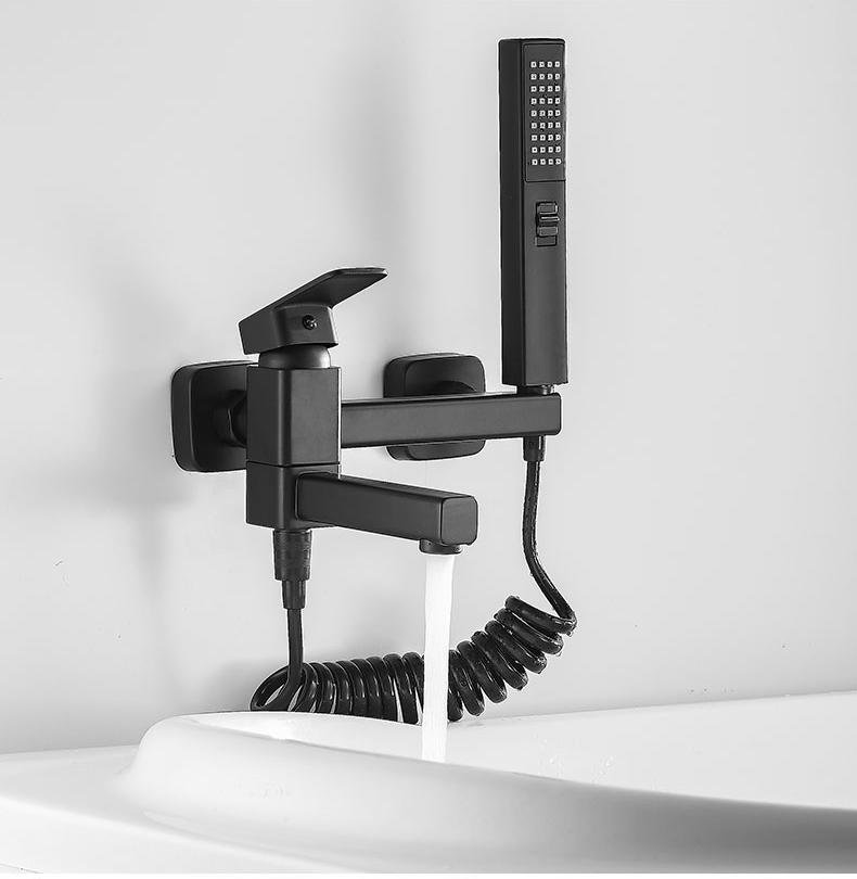 Brass Black Wall-Mounted Hot and Cold Mixed Type Bathtub Spout Hand Spray Shower Seat Gray White Chrome Bathroom Faucet