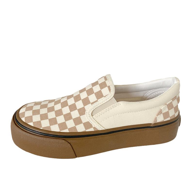 HY-1190 Zapatos de lona de un solo pedal con suela gruesa y diseño de cuadros escoceses para mujer, estilo retro ulzzang, versátiles, estilo perezoso