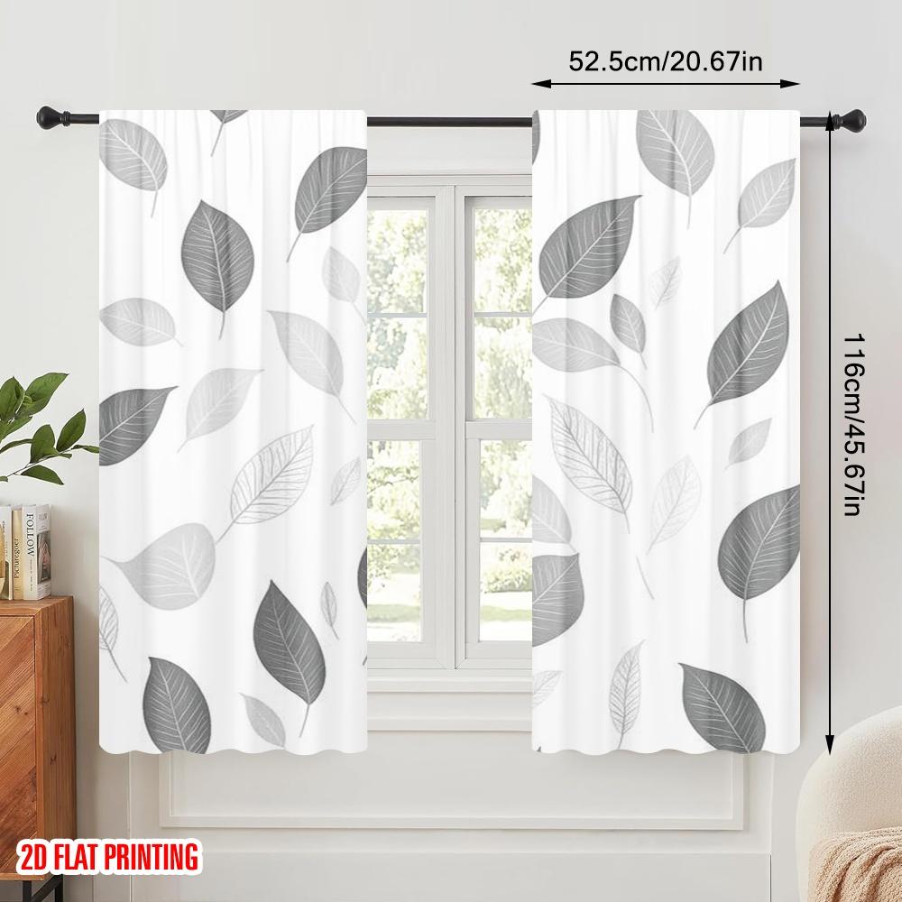2pcs,2D Plane Printing Creative Curtains Monochrome Leaves Polyester Easy Install (without Rod) Art Deco Festive Perfect for