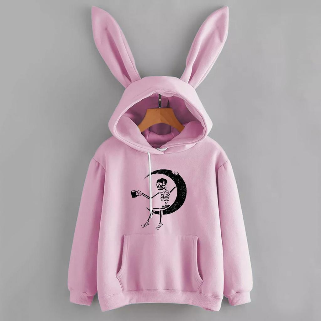Women's Casual  Cap Drawstring Print Long Sleeve Hooded Sweatshirt
