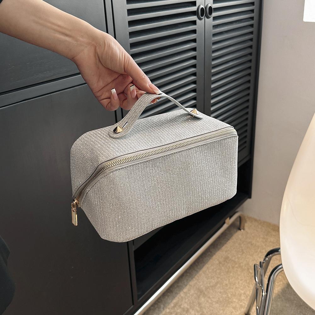 PU Makeup Bag Large Capacity Rhinestone Toiletry Bag Portable Women's Handheld Washing and Makeup Multi Functional Storage Bag