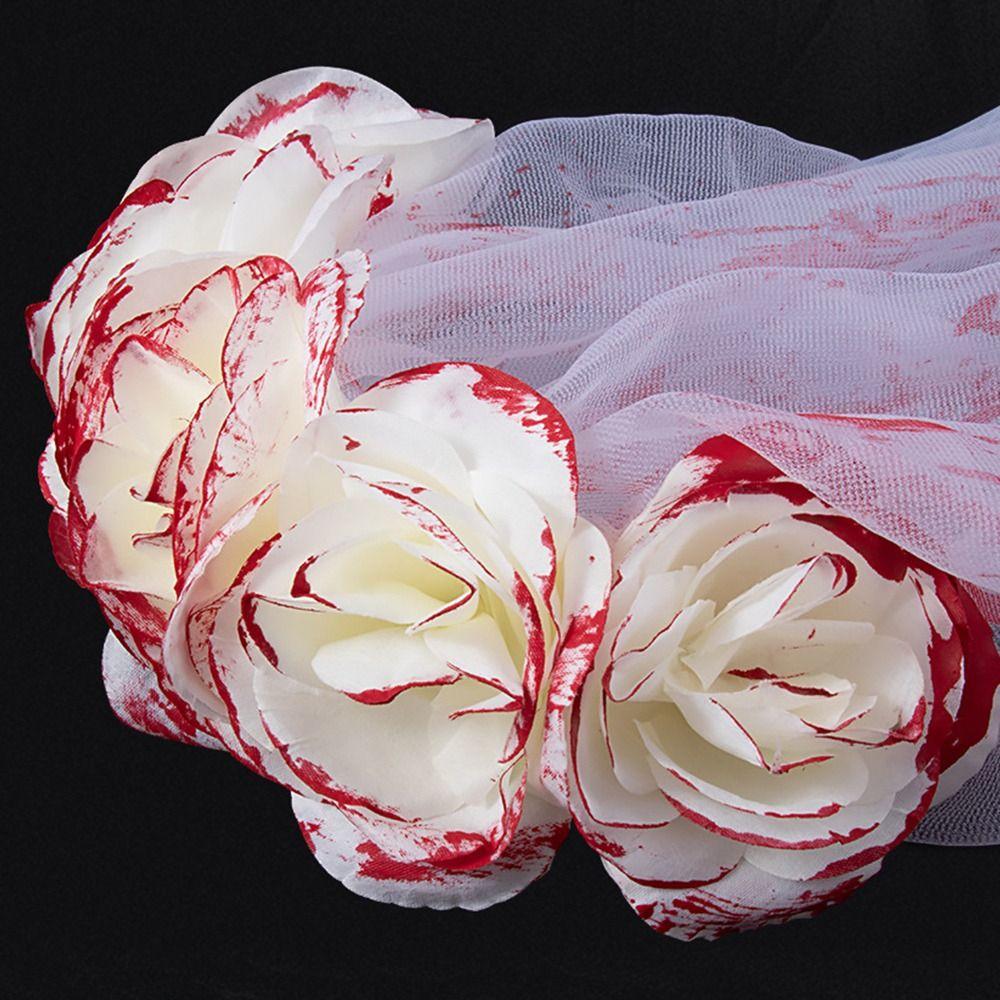 Blood Rose Flower Crown Ghost Cosplay Accessories Hair Hoop with Veil  for Women
