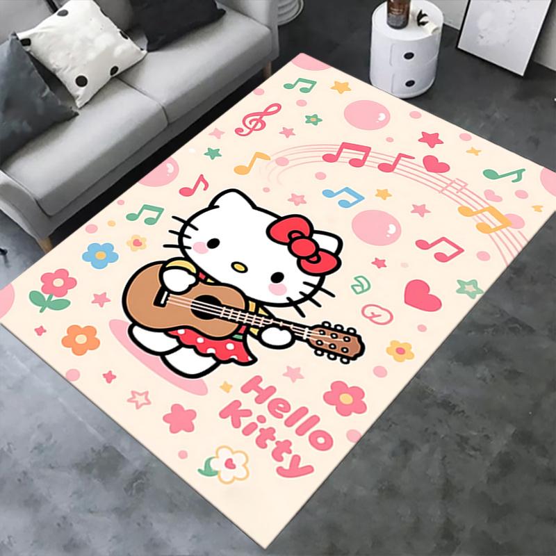 Office Rug Hello Kitty, Music Anti-Slip Rug, Machine Washable for Living Room, Bedroom, Office, Multiple Sizes, Bedroom Mat, Decorative Mat, Durable M