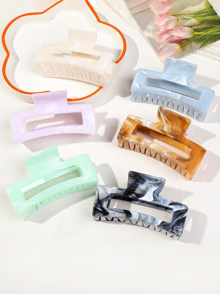 6 Pcs Marbled Hair Claw Clips for Women Grils,3.4 In Hair Clip for Thick Hair,Rectangle Styling Accessories