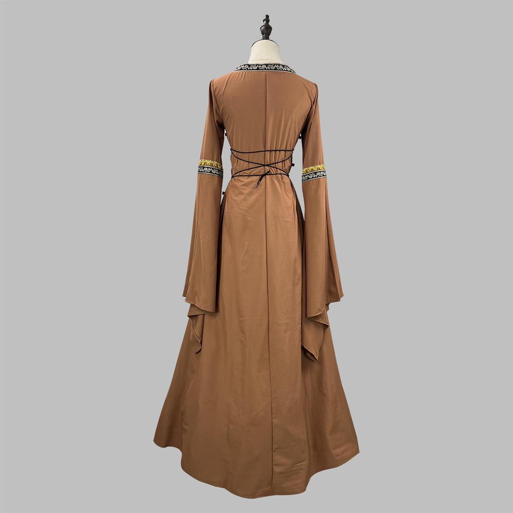 European & American Gothic Medieval Square Neck Bell Sleeve Plus Size Dress