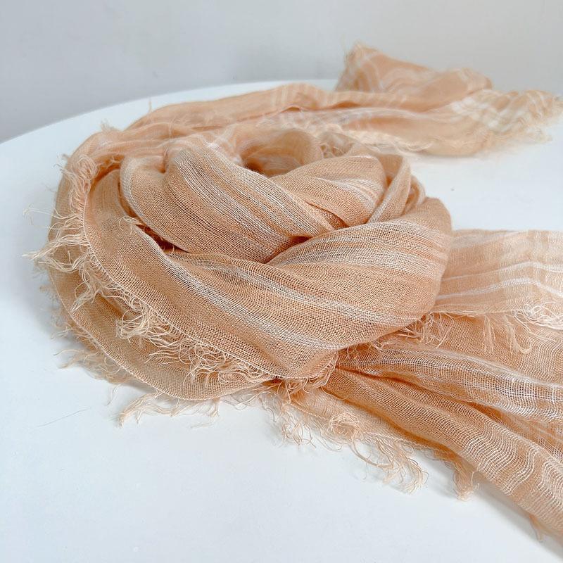 Versatile Solid Color Linen Scarf Light And Breathable Sunscreen Decorative Silk Scarf Literary Japanese Rough Edge Scarf