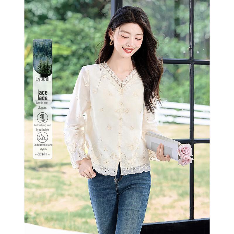 Si Shui Nian Hua Petite Tencel Lace Blouse S