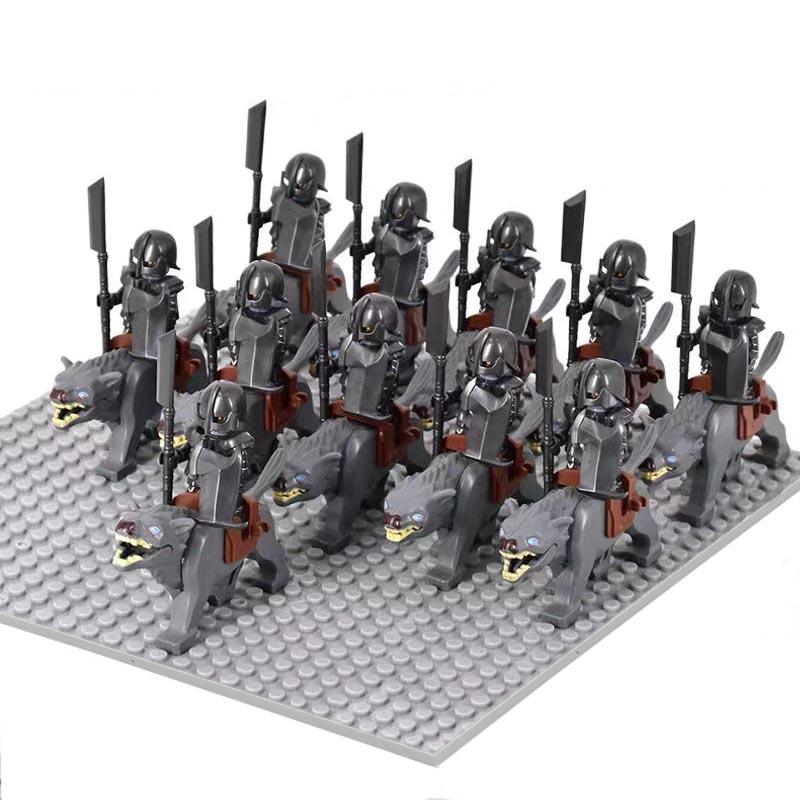 MOC Medieval Uruk-hai Orc Soldiers Raider Vargr Wolf Mount Knights Mini Figurine Building Block Set Educational Toy for Kids