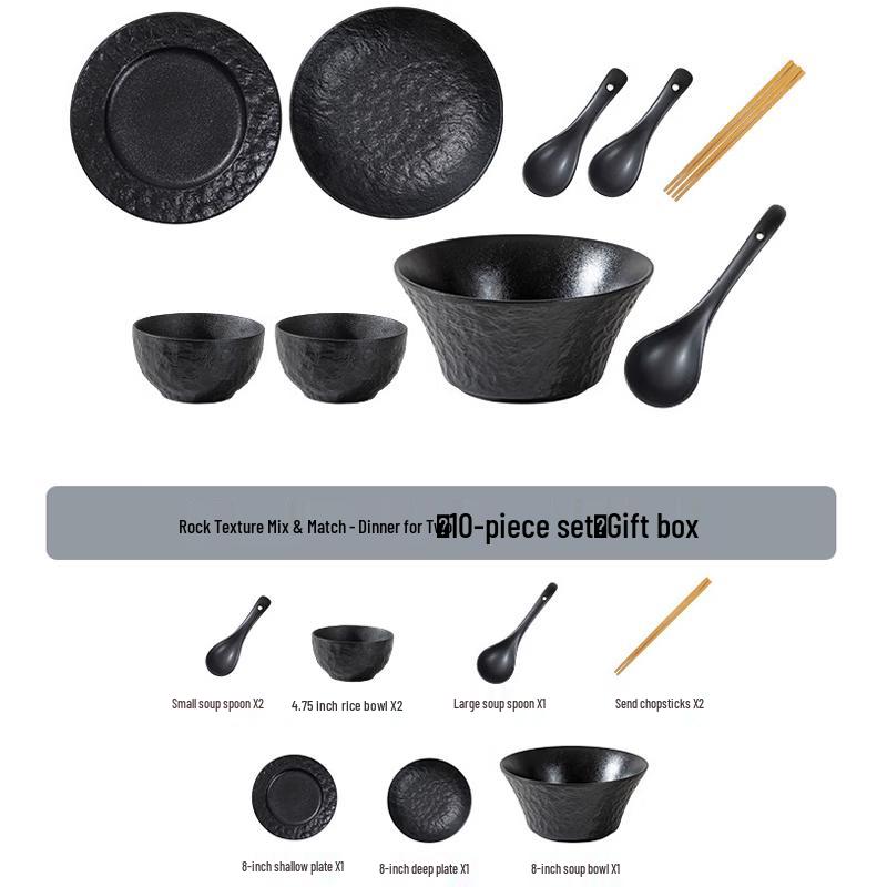 Ailanhui jia A1 Black Rock Pattern 10-Piece Underglaze Ceramic Dinner Set