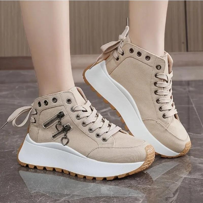 Designer Women Sneakers High Top Denim Canvas Shoes Female Girls Students Canvas Shoes For Women Lace Up Platform Sneakers