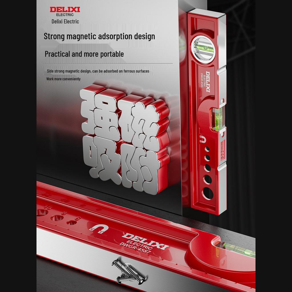 Delixi High Precision Aluminum Spirit Level with Magnet, Small Digital Display Magnetic Ruler