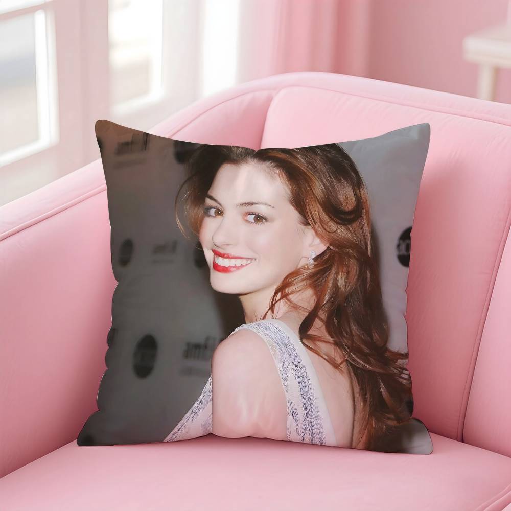Actor A-Anne H-Hathaway Pillow Case Pattern Printing Pillowcase Living Room Sofa Cushion Cover Bedroom Room Decor