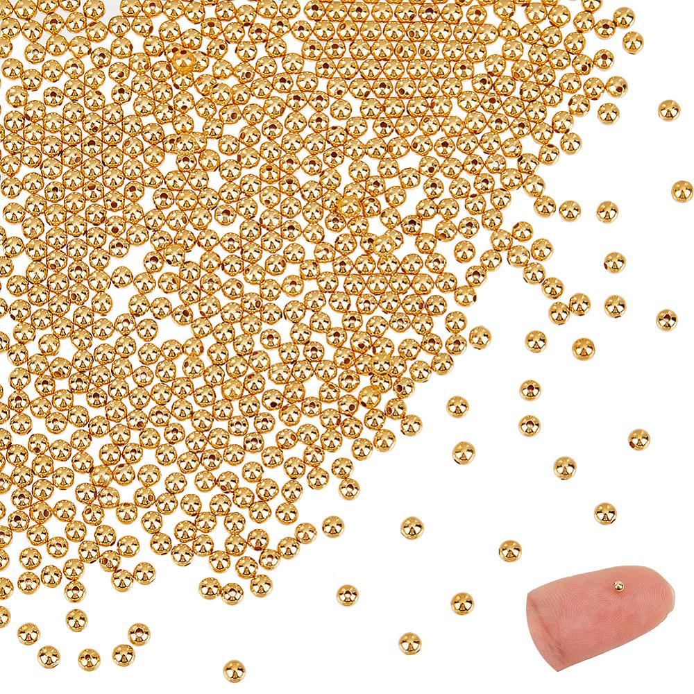 600Pcs Brass Spacer Beads, Long-Lasting Plated, Round, Real 18K Gold Plated, 2mm, Hole: 0.5mm