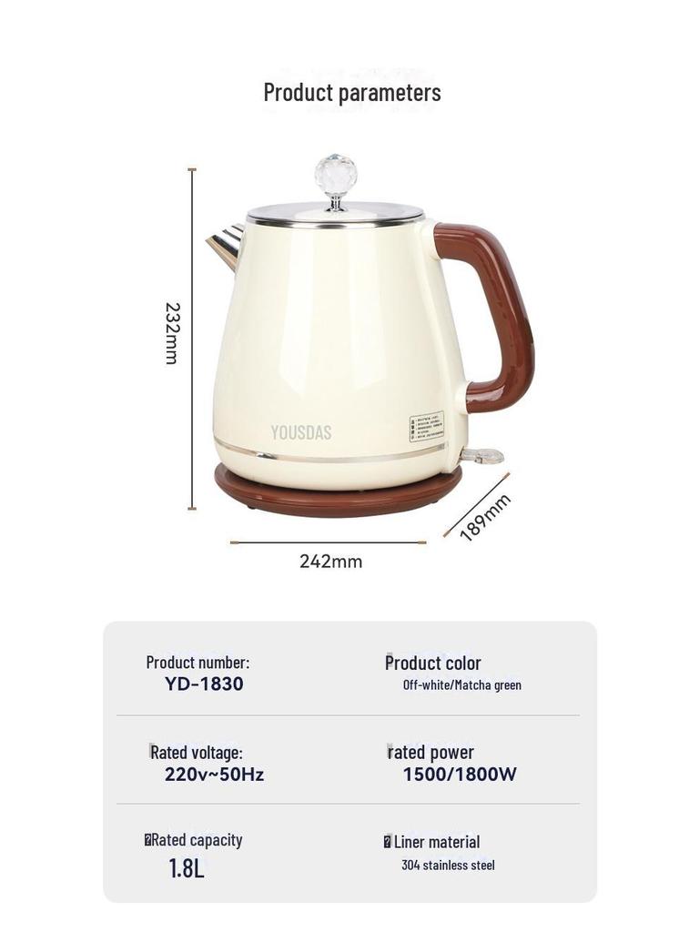 Hervidor eléctrico de doble capa de acero inoxidable 304: Hervidor de agua doméstico anti-escaldaduras