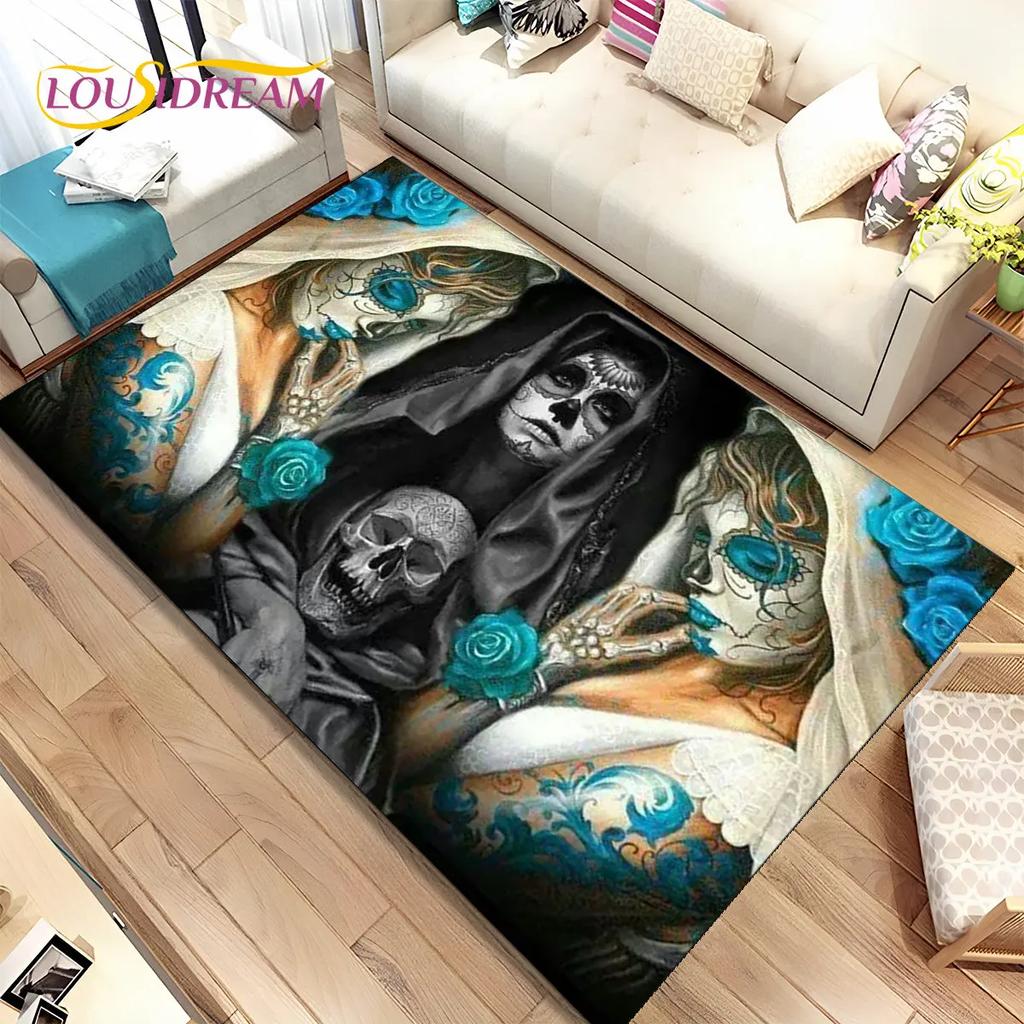Gothic Horror Female Skull Dead Girl Area Rug,Carpet Rug for Home Living Room Bedroom Sofa Doormat Decor,kids Non-slip Floor Mat