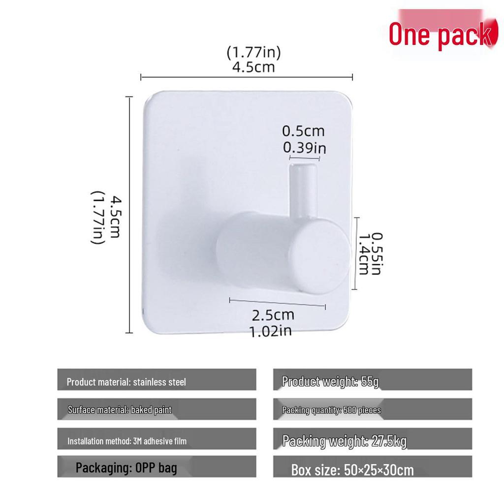 Stainless Steel No-Drill Adhesive Hook for Bathroom/Kitchen – Black