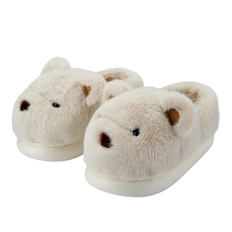 Bag heel cotton slippers couple fluffy shoes non-slip and warm winter home piled and thickened cute bear cotton shoes