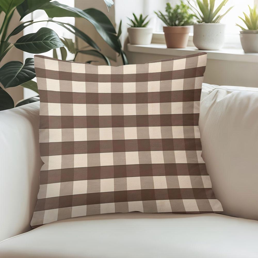 Mocha Plaid Square Jacquard Pillow Cover for Sofa Office Waist Cushion Cover Home Decorative Pillowcase