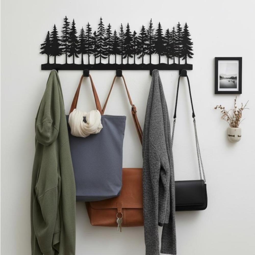 Metal Tree Wall Hook, 5-Branch Coat Rack, Forest Lodge Entryway Organizer, Nature Inspired Rustic Decor