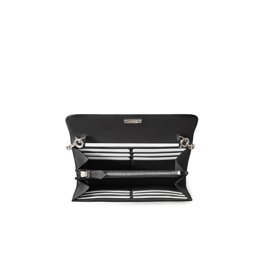 BONAVENTURA Beatrice Long Wallet In Shrink Leather Made with the Finest European Minimalist Genuine Perfect As a Wallet with Card (Black) - Leather.