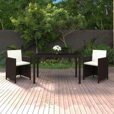Vidaxl 3-Cz. Garden Furniture Set With Cushions, Poly Rattan, Brown