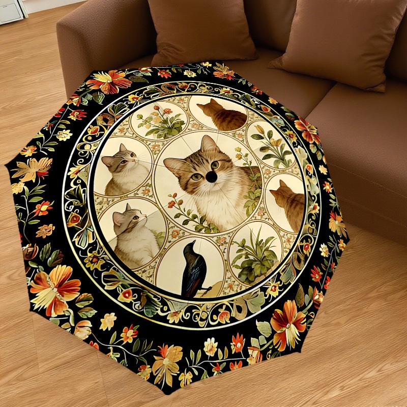1PC Cats_flowers Umbrella-8-Rib Reinforced, Automatic Open, Lightweight & Durable, Cute Fashion Accessory for Outdoor, Beach or Casual Use, Beach Umbr