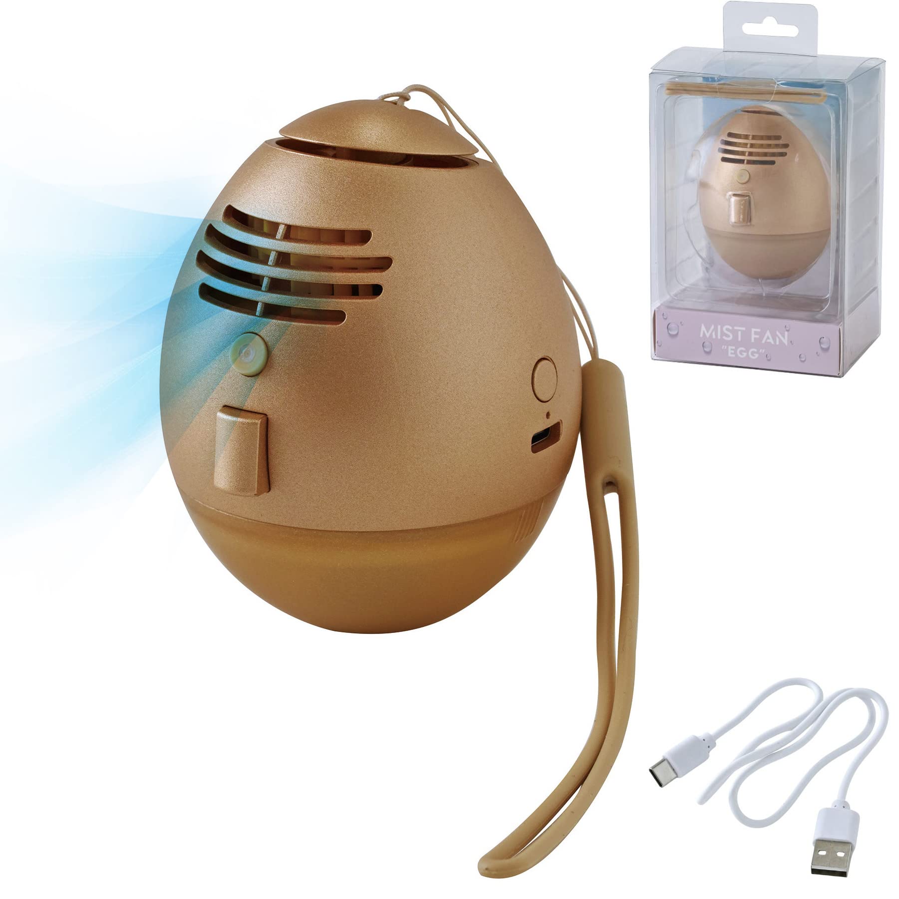 

SPICE OF LIFE Portable Fan Mist Fan Egg Champagne Gold with mist sprayer Strong Wind Weak Wind Rechargeable TTST2310CG