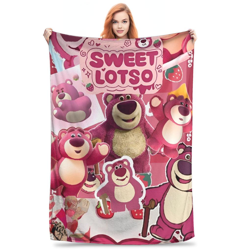 Super Soft Lotso Strawberry Bear Throw Blanket Premium Flannel Fleece Lightweight Bed Blanket Super Cozy Blankets All Season Use