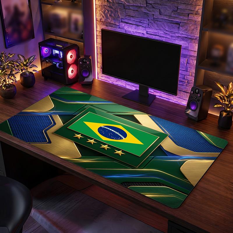 Brazil Football Crest Mouse Pad, Extended Non Slip Rubber Desk Mat for Gaming Office Laptop Fan Gift