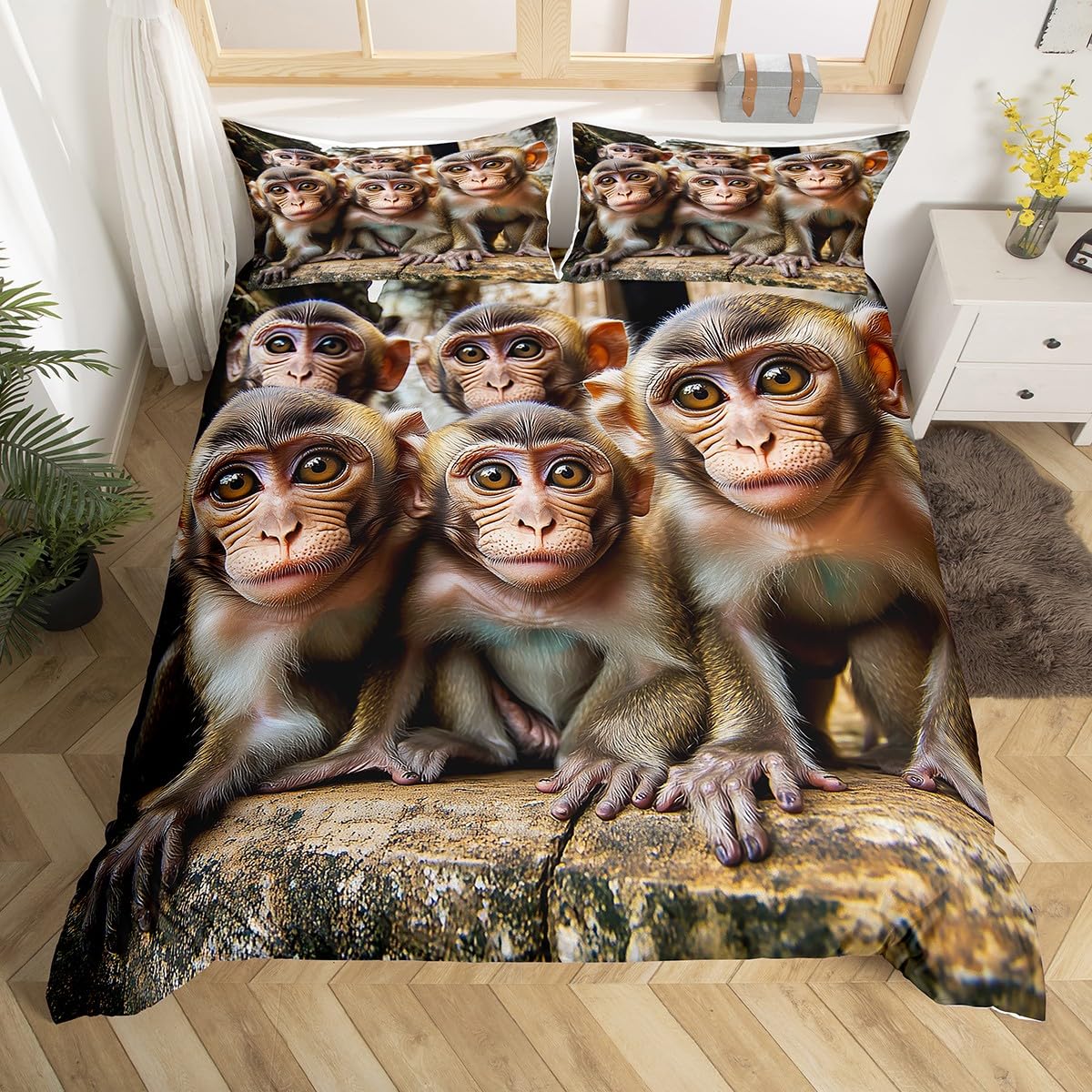 

Monkey Duvet Cover Sets for Children Comforter Covers Lightweight Down Room Decor Queen Size 2 Pillowcase 1 Duvet Cover No Quilt (135x200cm)