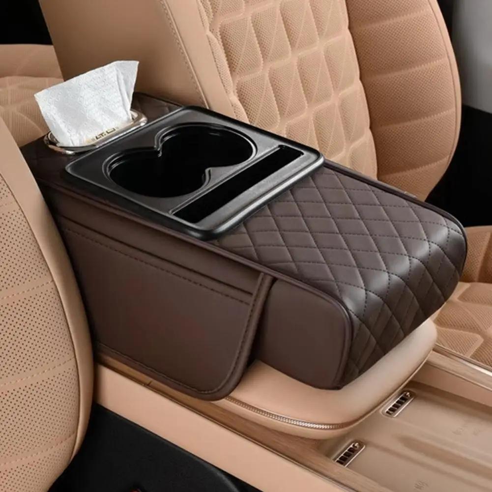 Car Center Console Organizer Nappa Leather Armrest With Interior Cup Holders & Accessories Tissue Vehicle Dual Storage Box Q6Y6