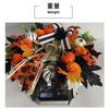 Halloween Wreath with Skeleton Pumpkin Maple Leaves and Twigs Artificial Floral Arrangement for Door Wall Decoration