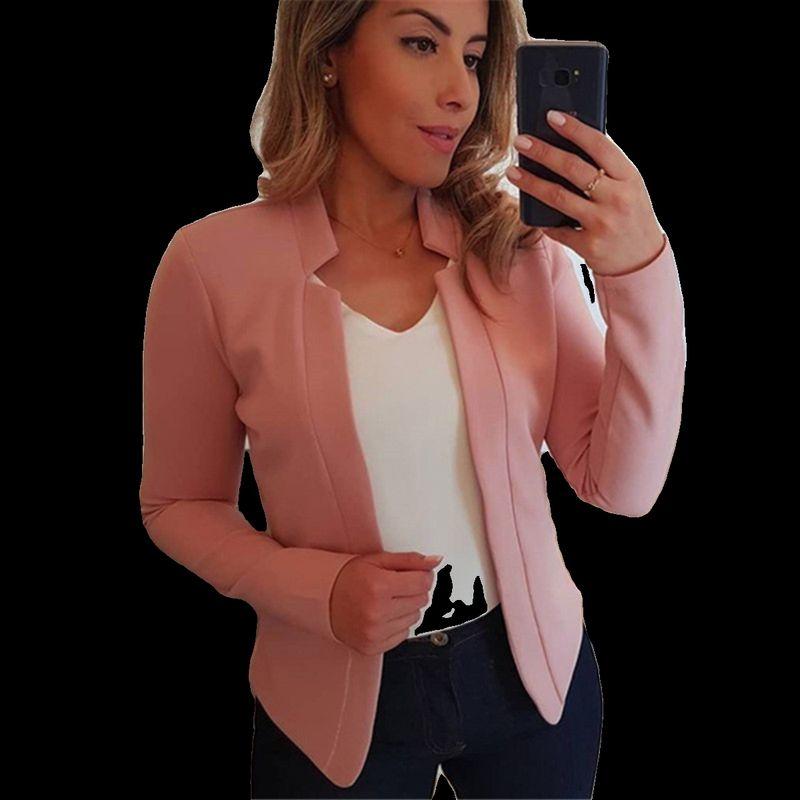 

2023 Однотонный Повседневный Маленький Пиджак Топ Маленькое Пальто Топ Pink S