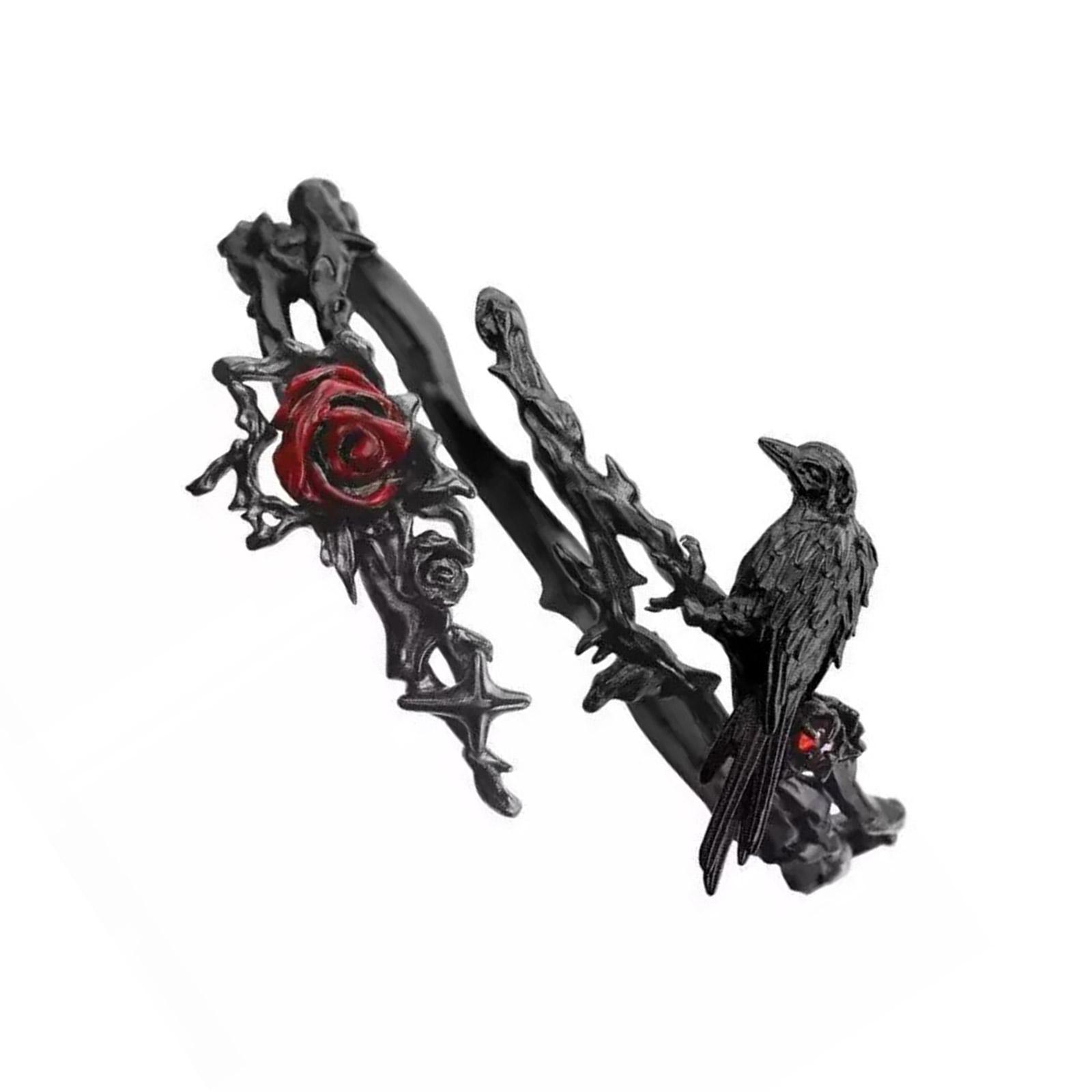 

Темный Эстетический Ворон и Роза Регулируемый Браслет Панк Элегантная Металлическая Манжета для Модного Наслоения